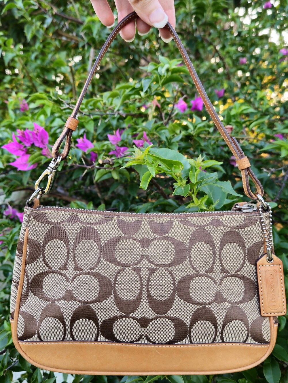 Vintage Coach 6094 Signature Demi Shoulder Bag Y2K Khaki Brown Leather